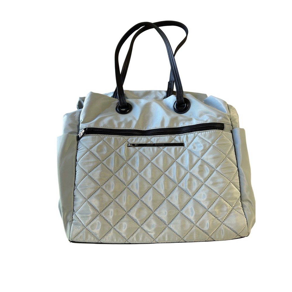 Steve Madden Quilted Nylon Tote Bag Blue Grey Shoulder Bag with Pouch